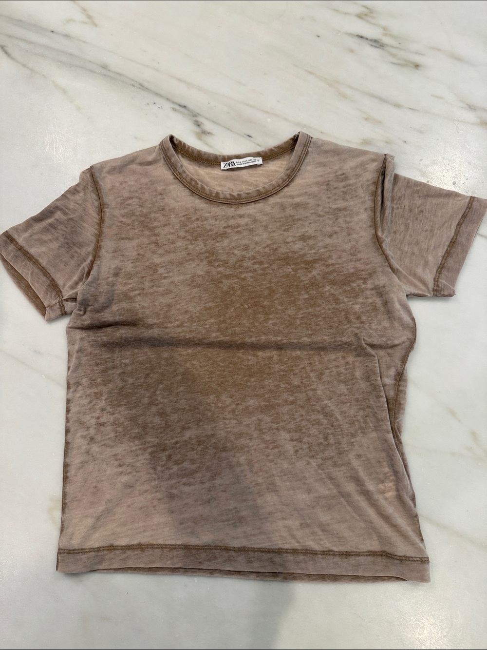 Zara Women’s Taupe Washed Short-Sleeve Tee Size Large